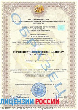 Образец сертификата соответствия аудитора №ST.RU.EXP.00006191-1 Железнодорожный Сертификат ISO 50001